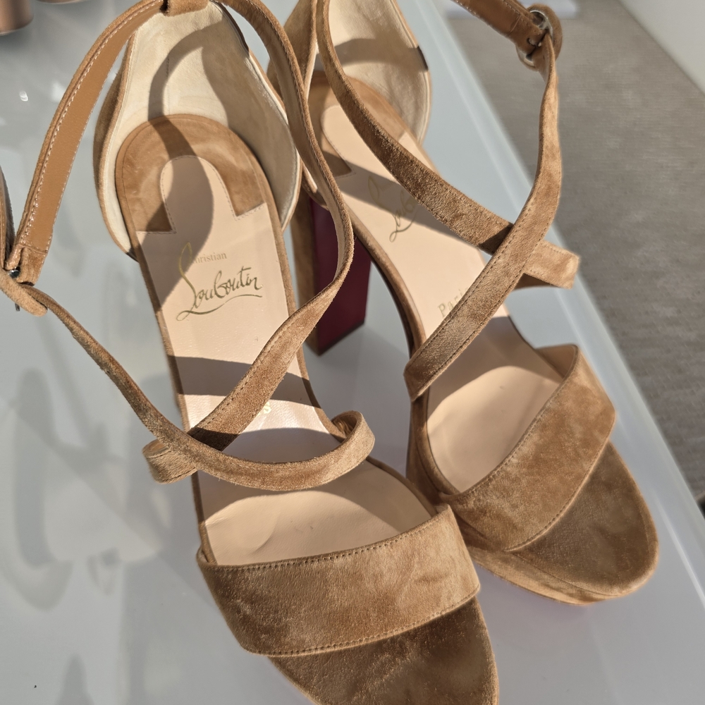 Christian Louboutin Tan Suede Strappy Heels